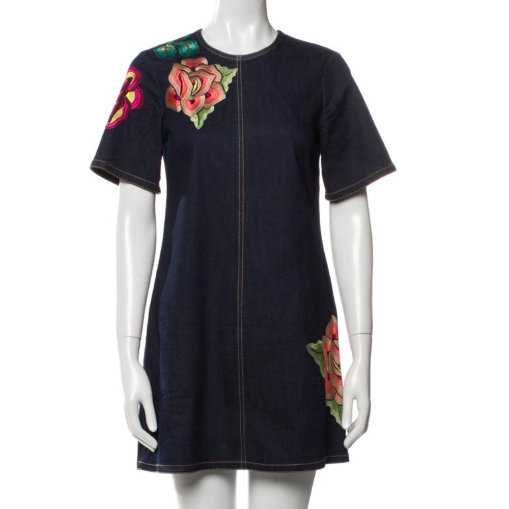 Cinq à Sept Denim Dress with Floral Embroidery